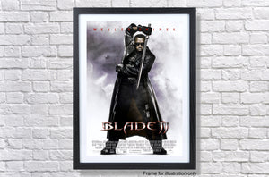 a poster of a man with a sword on a brick wall