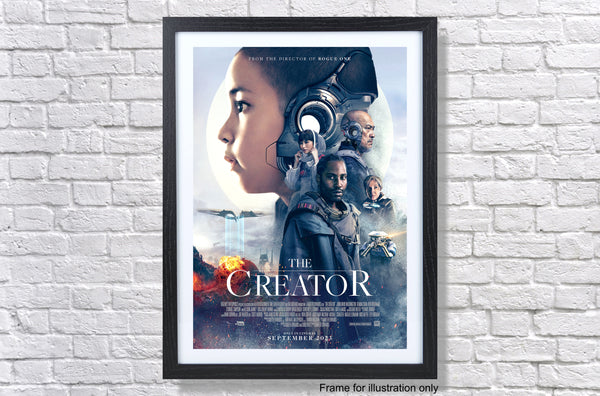 a movie poster hanging on a brick wall