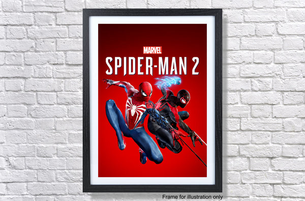 a spider - man movie poster hanging on a brick wall