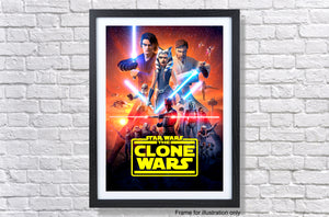 a star wars movie poster hanging on a brick wall