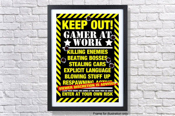 GAMING GAME DOOR POSTER PRINT KEEP OUT GAMER AT WORK XBOX PLAYSTATION PC