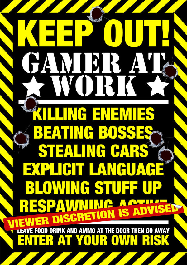 GAMING GAME DOOR POSTER PRINT KEEP OUT GAMER AT WORK XBOX PLAYSTATION PC