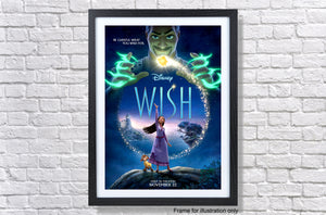 a picture of a movie poster hanging on a brick wall